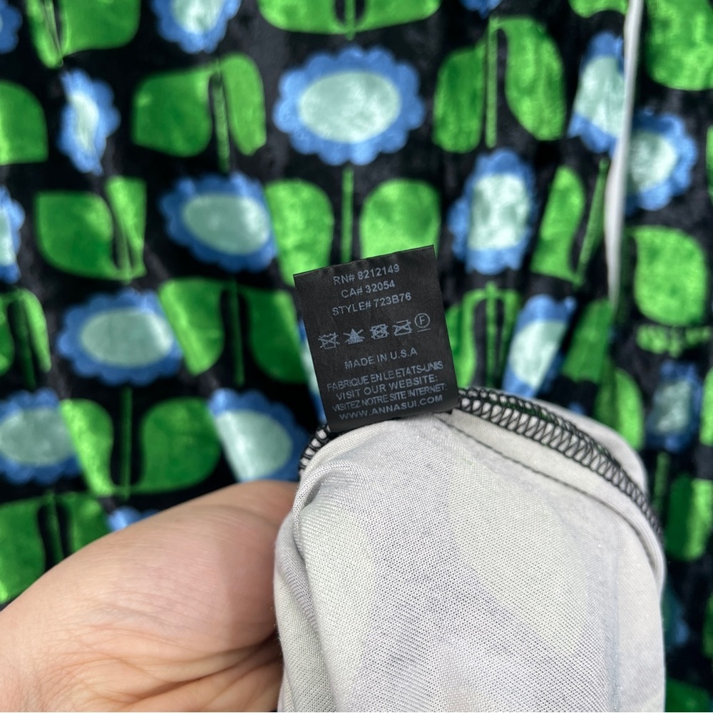 Anna Sui Green Floral Velvet Feather Cuff Abstract Pop Art Festival Maxi Dress S - Picture 7 of 8